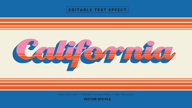 Bewerkbaar Californië lettertype. Typografie sjabloon teksteffectstijl. Belettering vectorillustratie