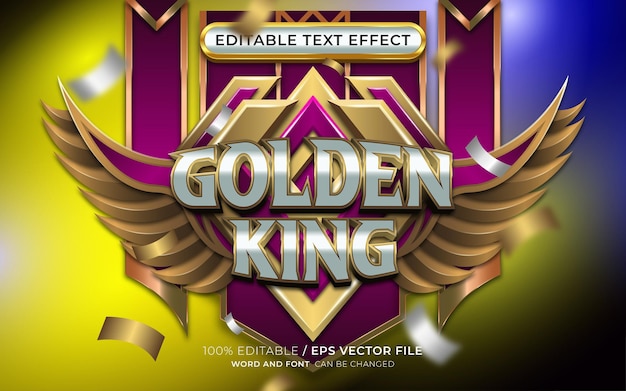 Bewerkbaar Golden King-teksteffect met gevleugeld embleem