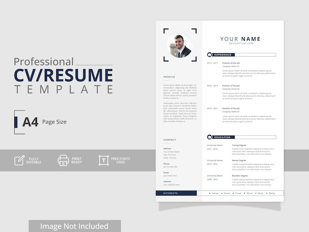 Bewerkbaar printklaar cv- of cv-ontwerp met modern simple clean flat minimal