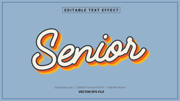 Bewerkbaar Senior lettertype. Typografie sjabloon teksteffectstijl. Belettering Vector Illustratie Logo