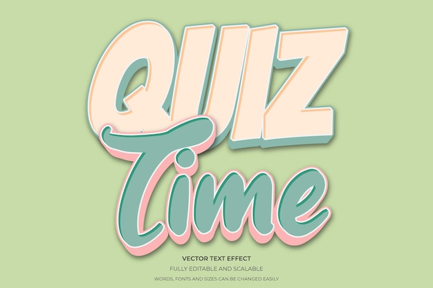 Vector bewerkbaar tekst effect quiz tijd 3d cartoon sjabloon stijl premium vector