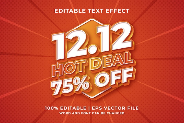 Bewerkbaar teksteffect - 12.12 Hot Deal 3D-sjabloonstijl premium vector