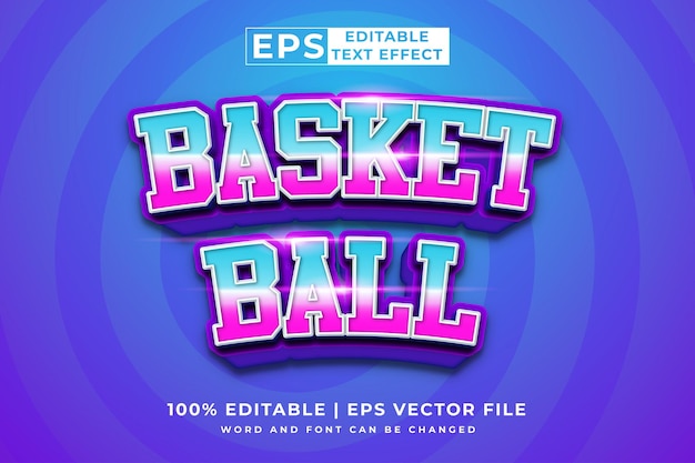 Bewerkbaar teksteffect Basket Ball 3d cartoon sjabloon stijl premium vector