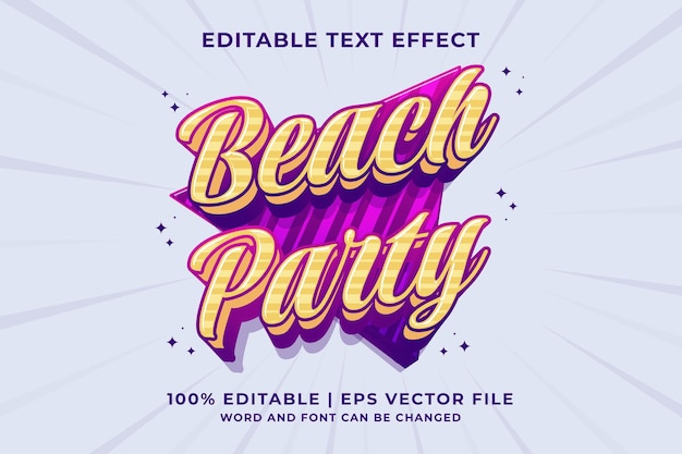 Bewerkbaar teksteffect Beach Party 3d Traditionele Cartoon-sjabloonstijl premium vector
