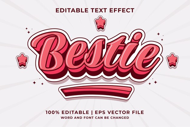 Bewerkbaar teksteffect Bestie 3d Cartoon Leuke sjabloonstijl premium vector