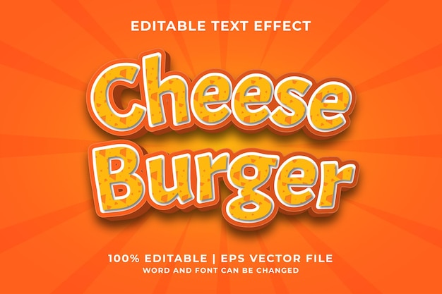 Bewerkbaar teksteffect - Cheese Burger 3d-sjabloonstijl premium vector