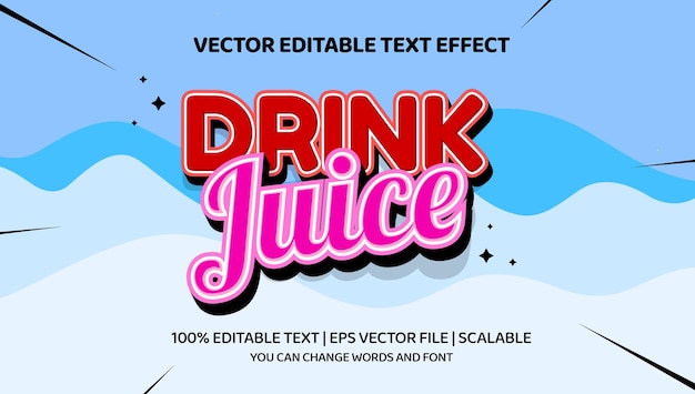 bewerkbaar teksteffect drink sap verse sjabloon premium vector