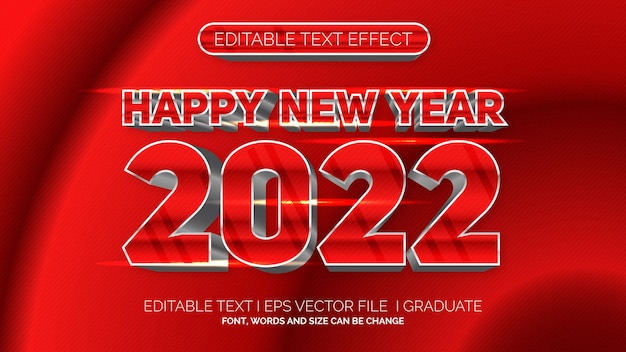 Bewerkbaar teksteffect Gelukkig nieuwjaar 2022