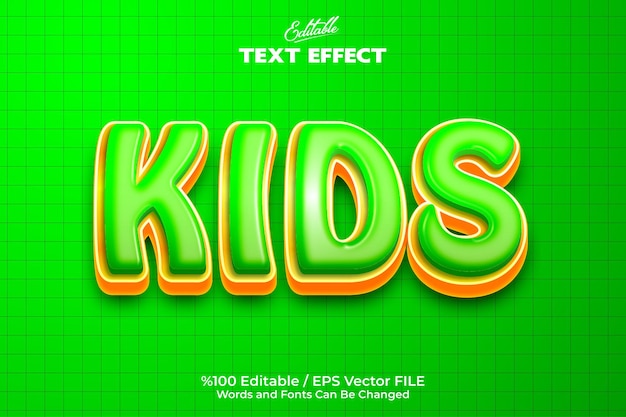 Bewerkbaar teksteffect groene en oranje kleur 3D kindertekst