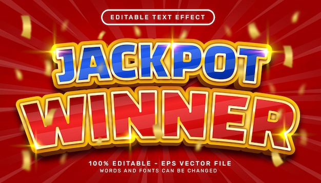 Bewerkbaar teksteffect jackpot winnaar 3D-stijl concept