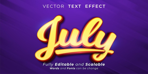 Vector bewerkbaar teksteffect juli-tekststijlconcept