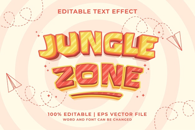 Bewerkbaar teksteffect Jungle Zone 3d Cartoon sjabloonstijl premium vector