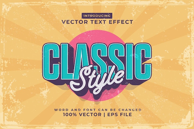 Vector bewerkbaar teksteffect klassieke vintage 3d-sjabloonstijl premium vector