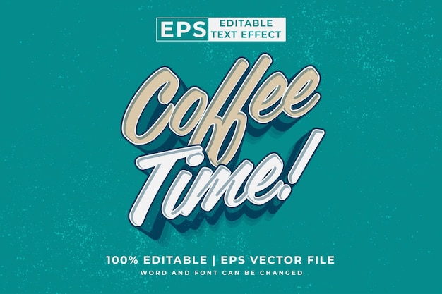 Bewerkbaar teksteffect koffietijd logo 3d vintage stijl premium vector