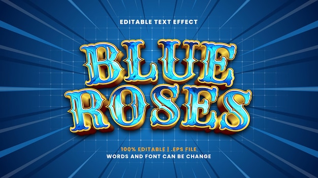 Bewerkbaar teksteffect met blauwe rozen in moderne 3d-stijl