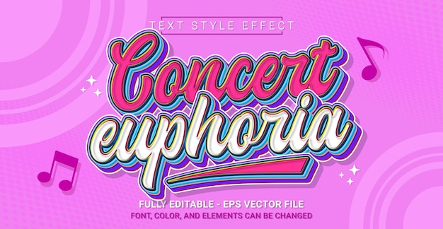 Vector bewerkbaar teksteffect met concert euphoria theme premium graphic vector template