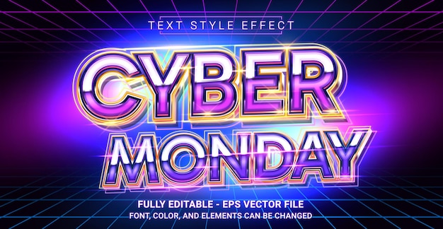 Vector bewerkbaar teksteffect met cyber monday theme premium graphic vector template