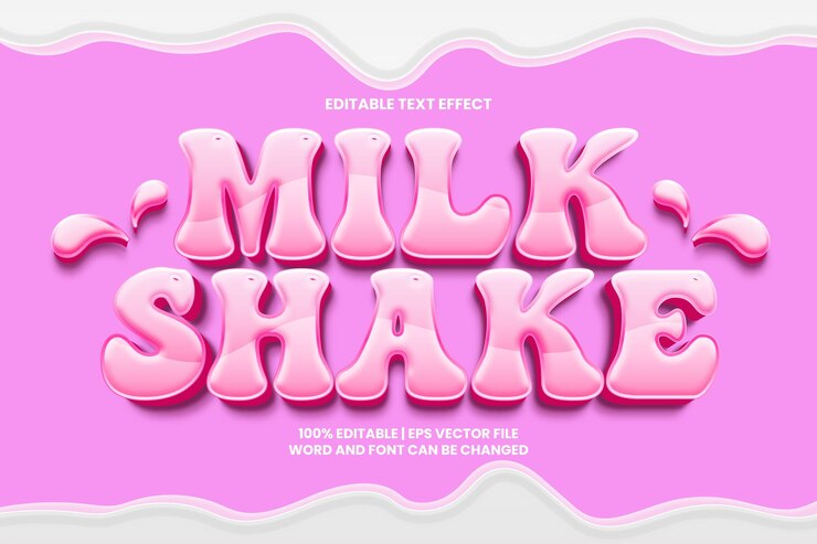 Vector bewerkbaar teksteffect milkshake roze 3d-stijl