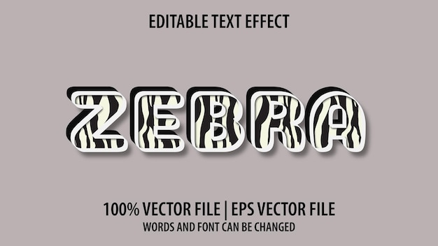 Bewerkbaar teksteffect moderne 3D ZEBRA en minimale letterstijl