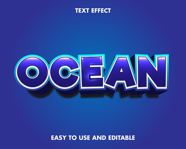 Bewerkbaar teksteffect - Ocean Word. Gemakkelijk te gebruiken en bewerkbaar. Premium vectorillustratie