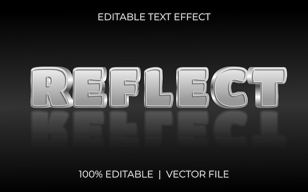 Bewerkbaar teksteffect ontwerpconcept voor zilver of metaal met het woord reflecteren.