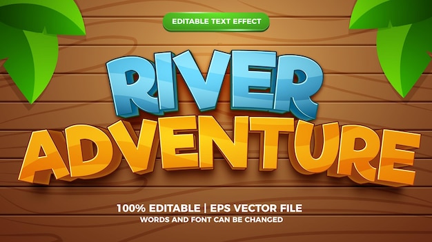 Bewerkbaar teksteffect - rivieravontuur cartoon stijl 3d-sjabloon