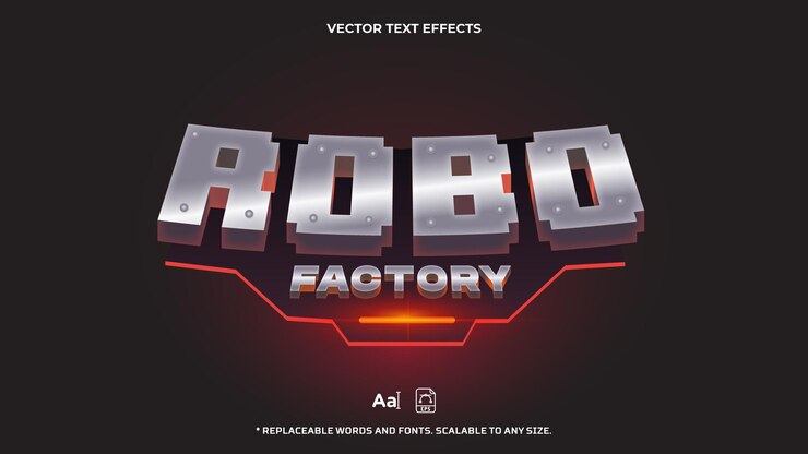 Vector bewerkbaar teksteffect robo factory-machines, 3d-machines en gaming-lettertype