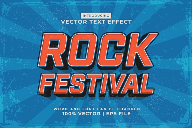 Vector bewerkbaar teksteffect rock festival 3d vintage stijl premium vector