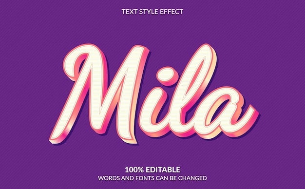 Bewerkbaar teksteffect, schattige roze perzikkleurige tekststijl