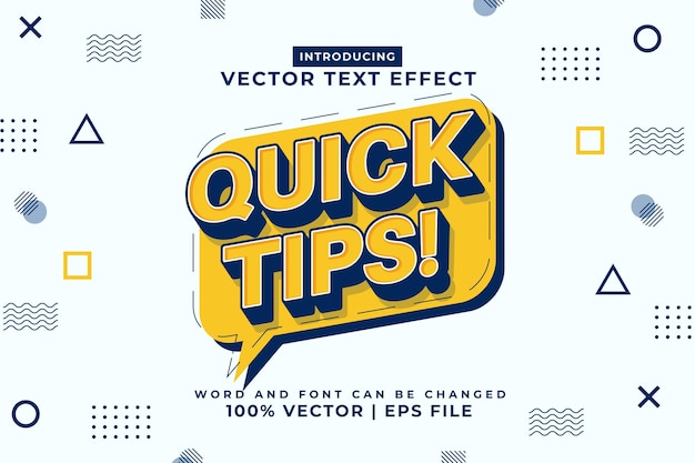 Vector bewerkbaar teksteffect snelle tips 3d cartoon sjabloonstijl premium vector