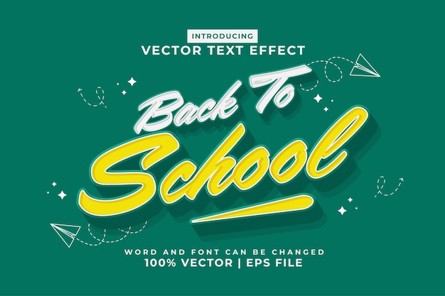 Vector bewerkbaar teksteffect terug naar school 3d cartoon sjabloonstijl premium vector