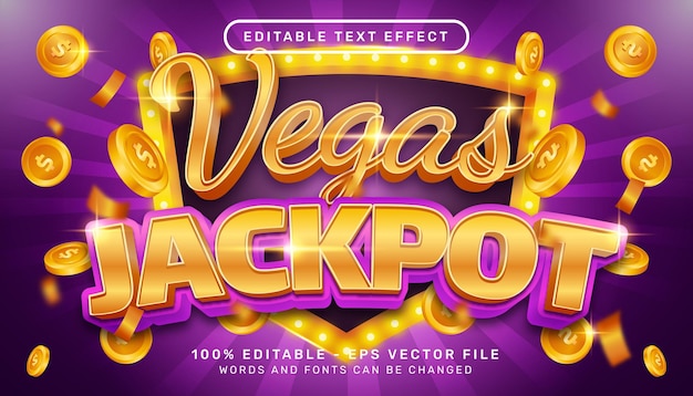 Bewerkbaar teksteffect Vegas jackpot casino 3D-stijl concept
