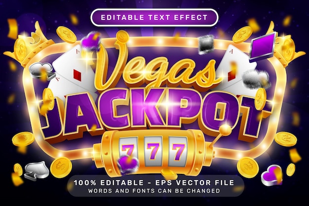 Bewerkbaar teksteffect Vegas jackpot casino 3D-stijl concept