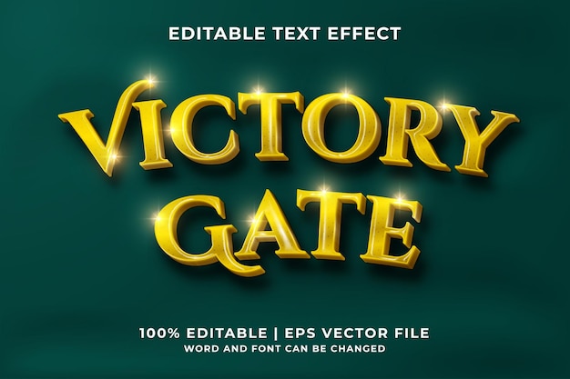 Bewerkbaar teksteffect - victory gate 3d-sjabloonstijl premium vector