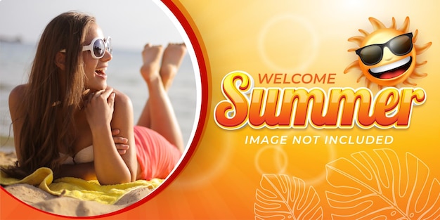 Vector bewerkbaar teksteffect welkom zomer banner stijl illustraties