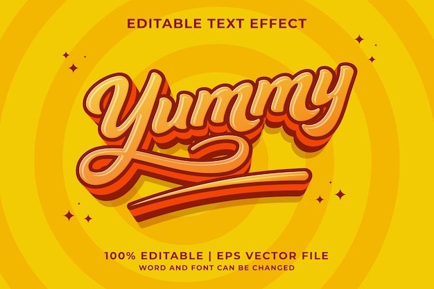 Bewerkbaar teksteffect Yummy 3D Cartoon-sjabloonstijl premium vector