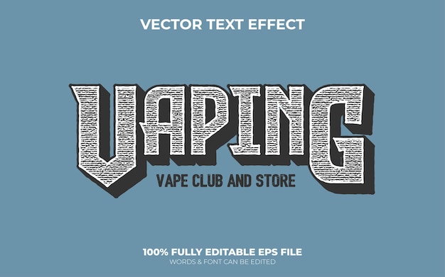 Bewerkbaar vectorteksteffect Vape Club Retro-stijl zwart en wit