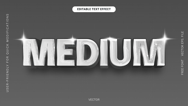 Bewerkbare 3D-teksteffect chrome grijs gradiënt sjabloon Medium