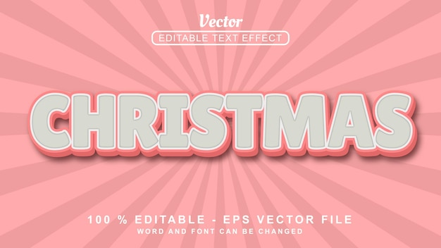 Bewerkbare 3D-teksteffect grijze Kerstmis eenvoudige stijl geïsoleerd op rode achtergrond