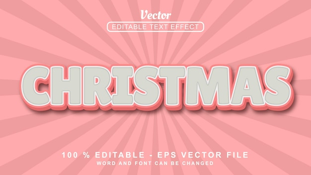 Vector bewerkbare 3d-teksteffect grijze kerstmis eenvoudige stijl geïsoleerd op rode achtergrond