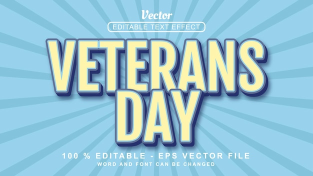 Bewerkbare 3D-teksteffect witte Veterans Day eenvoudige stijl geïsoleerd op blauwe achtergrond