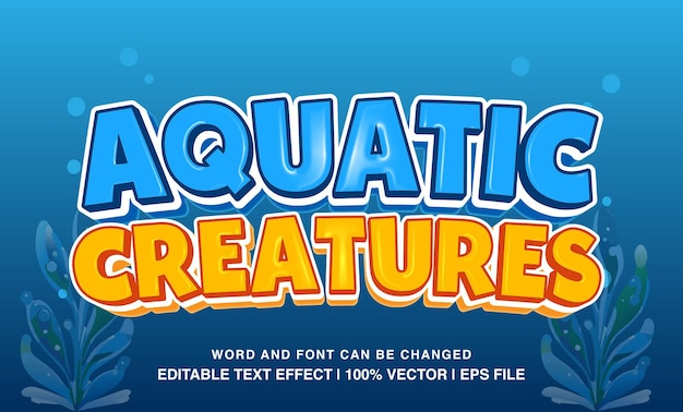 Vector bewerkbare 3d vetgedrukte diepwaterdieren tekst-effect
