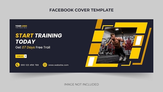 Bewerkbare fitness gym workout sport yoga facebook cover post en webbanner ontwerp