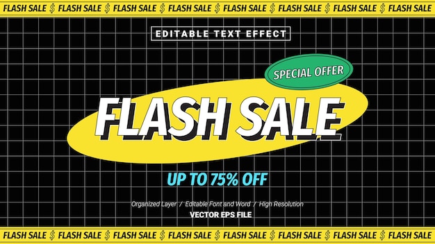 Bewerkbare flash sale lettertype typografie sjabloon teksteffect stijl belettering vectorillustratie logo