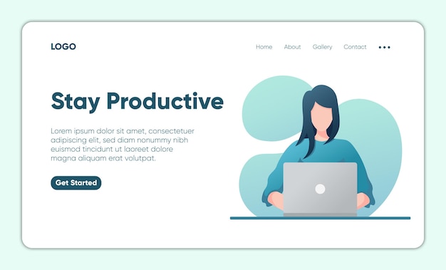 Bewerkbare minimale websitesjabloon voor bestemmingspagina's met platte ontwerpillustratie van productief blijven werken