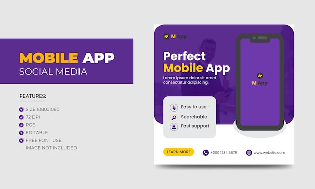 Bewerkbare mobiele app marketing social media post bannersjabloon taxi app social media post