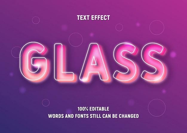 Bewerkbare roze tekst over glas met verloopeffect en glitters.
