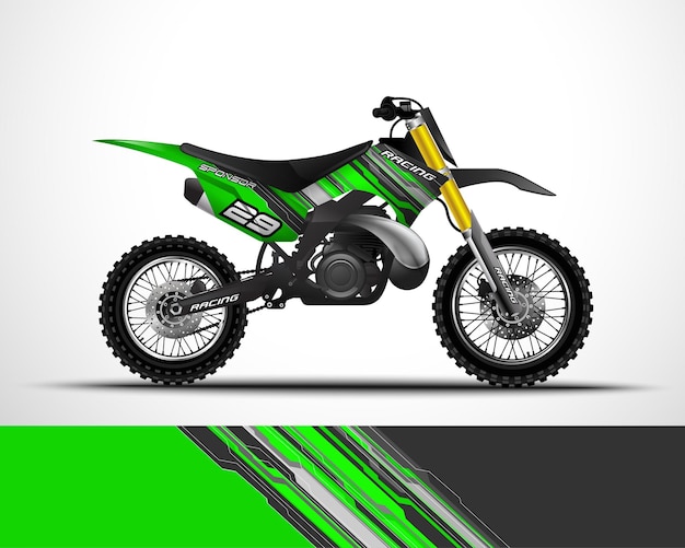 Bewerkbare sjabloon Motocross, Dirtbike, motorfiets wrap sticker en vinyl sticker ontwerp.