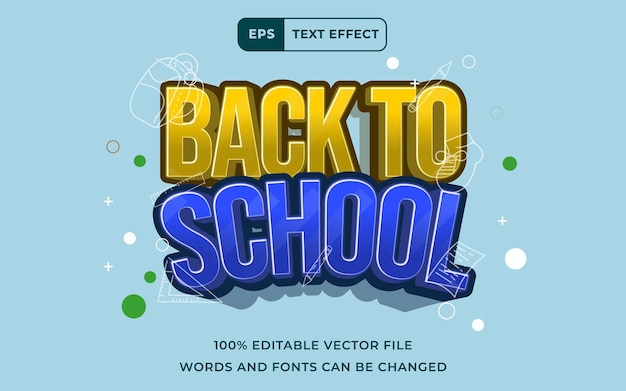 Vector bewerkbare tekst-effect back to school 3d perfect voor banner onderwijs ontwerp sjabloon element