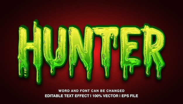 Vector bewerkbare tekst-effect jager slime lettertype